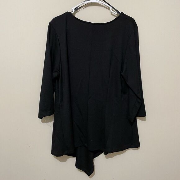 Eloquii Asymmetrical Top 3/4 Sleeve V Neck Black Size 16 Career Office Casual - Picture 2 of 7